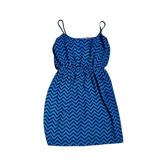 FRANCHESCA’S MIAMI Blue & Black Chevron Dress Size Small - Picture 1 of 4